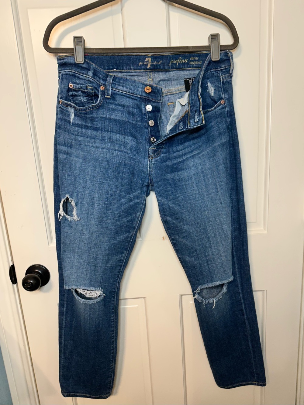 7 for all mankind Josefina Jeans Distressed Mid Blue Boyfriend Jeans
